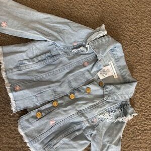 cupcakes & cashmere Light Blue Jean Jacket with Pink Accents
